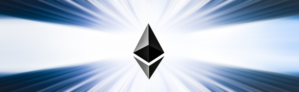 Ethereum-Symbol auf strahlendem Hintergrund
