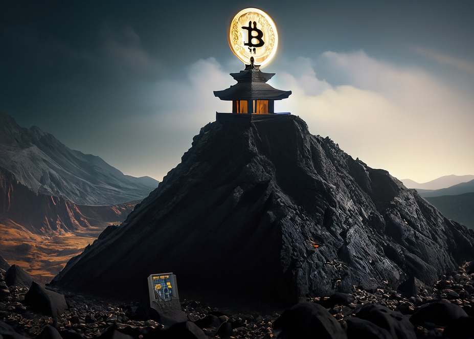 Bitcoin Münze am Berg